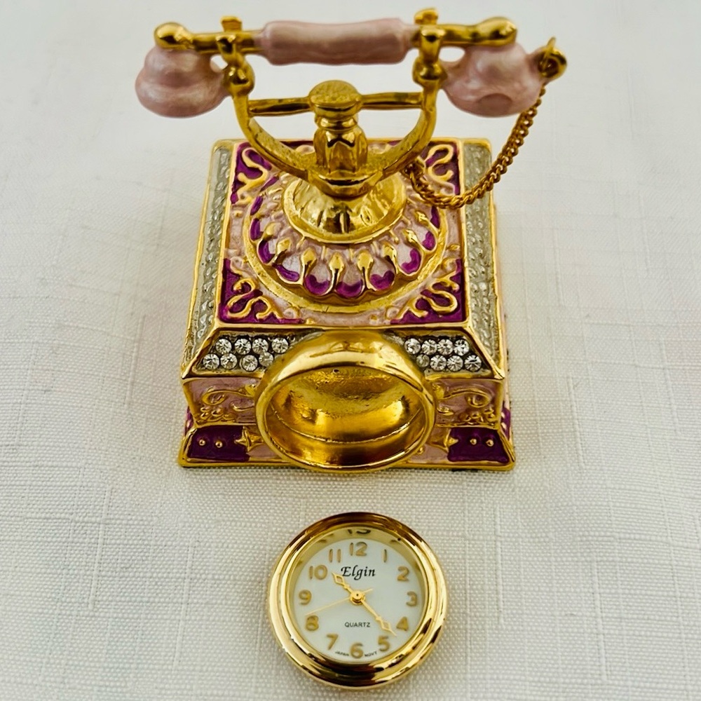Elgin~Quartz / Clock In Miniature Vintage Phone - Picture 2 of 9